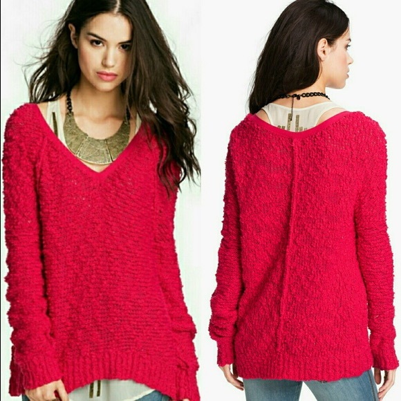 Free People Sweaters - Free People Pink Songbird Bright Bouclé Sweater